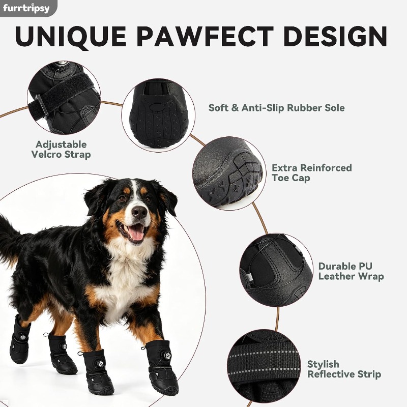 2pcs Dog Booties with Micro-Adjustable Dial