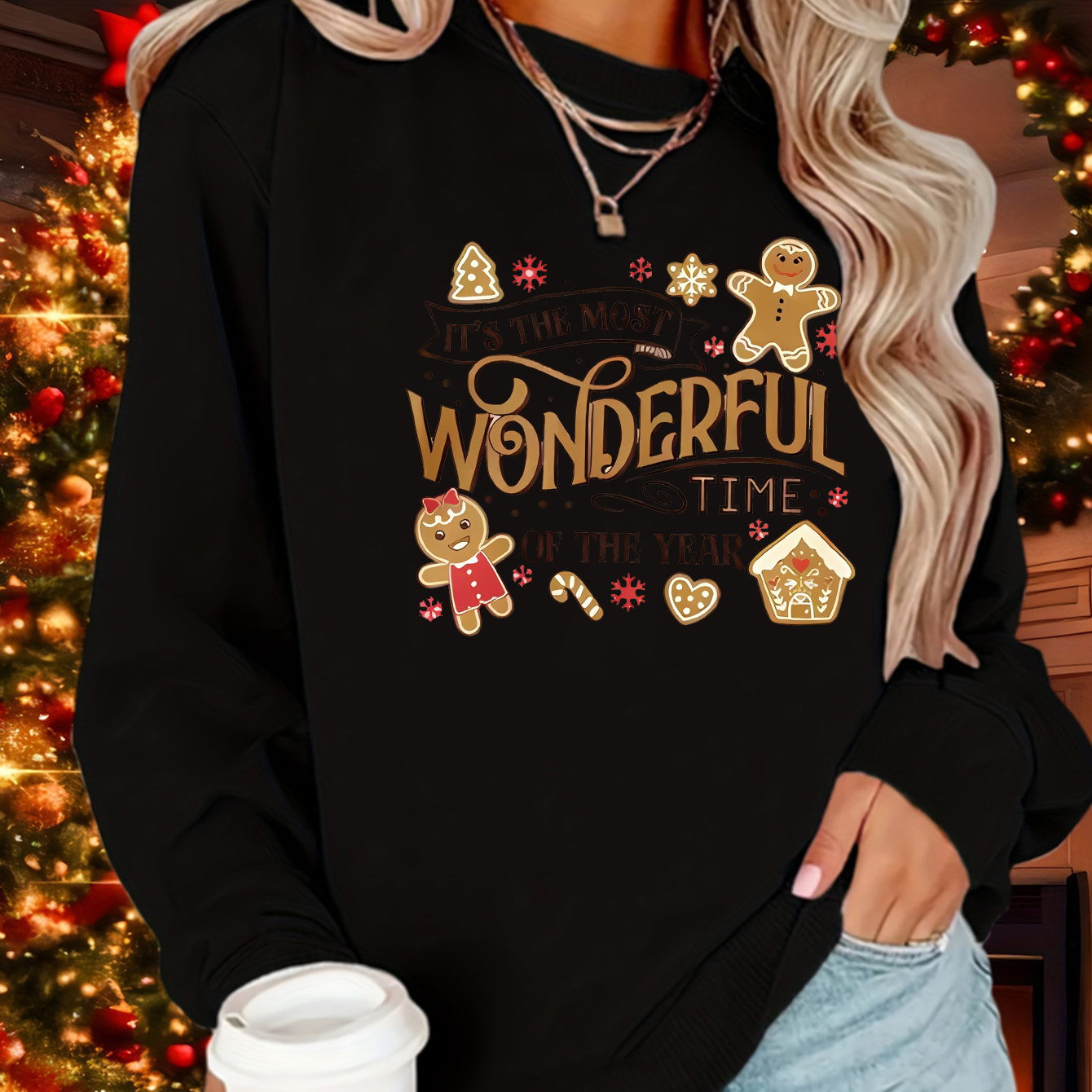 

's Christmas Pullover Sweatshirt, Long , Fleece-lined,