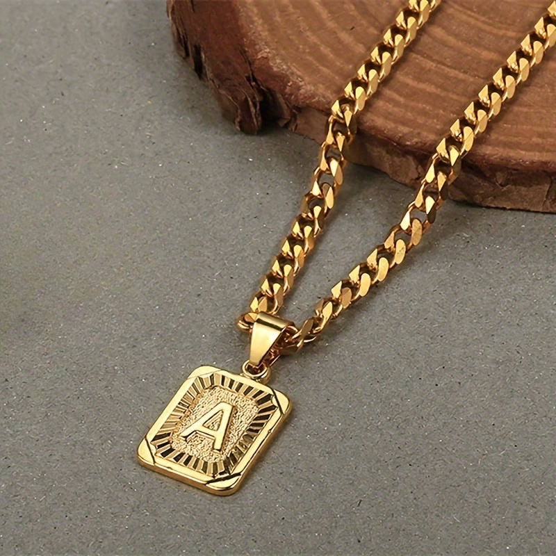 E-shop Edelstahl-Anhänger quadratisch mit Buchstabe „A“ – Dicke Halskette, langlebige & hochwertige 18K vergoldete Cuban Chain Herrenkette, Hip-Hop
