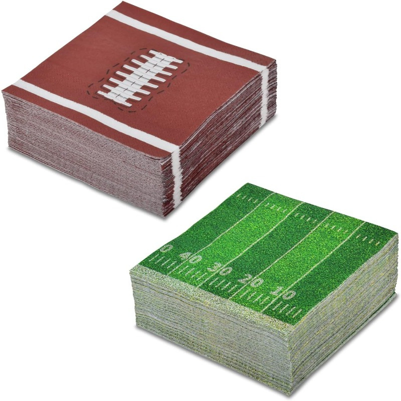 

40pcs Football Party Disposable Paper Napkins, Assorted 20-pack Football Field & Football Design, For & Birthday Party Decorations