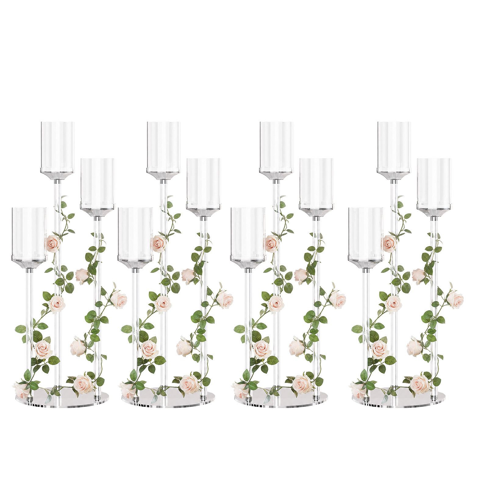 Image of 4pcs Acrylic Layered Candle Holder Set, 3 Arm Clear Candle Holders, Elegant Led Candle Holder Centerpieces For Weddings, Romantic Dinners And Party Decorations