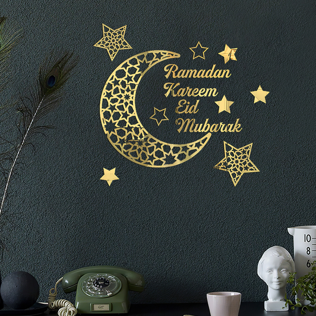 

1 Set Ramadan Moon Wall Decals, Creative Mirror Stickers, Plastic, No Electricity Needed, Universal Holiday Decor, Ramadan Eid Al-fitr Decoration