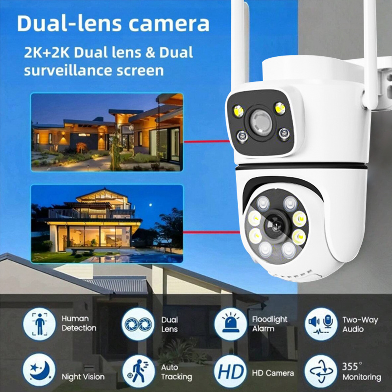 OIMLYO 4MP Dual Lens Wireless Security Camera, with AI Smart Alert, 2.4G WiFi, Two-Way Audio, Full Color Night Vision, USB Powered, Supports TF Card & Cloud Storage, for Smartphone Compatible, 1080p Resolution, ABS Material, No Battery Required details 0