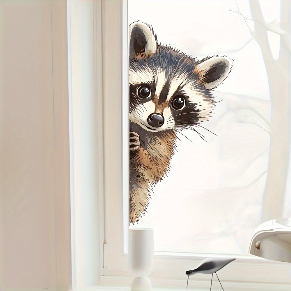 TEMU Self-adhesive 2d Raccoon Window Decals For Glass, Featuring Cute , Perfect For Spring For Party Decorations On Windows And Mirrors