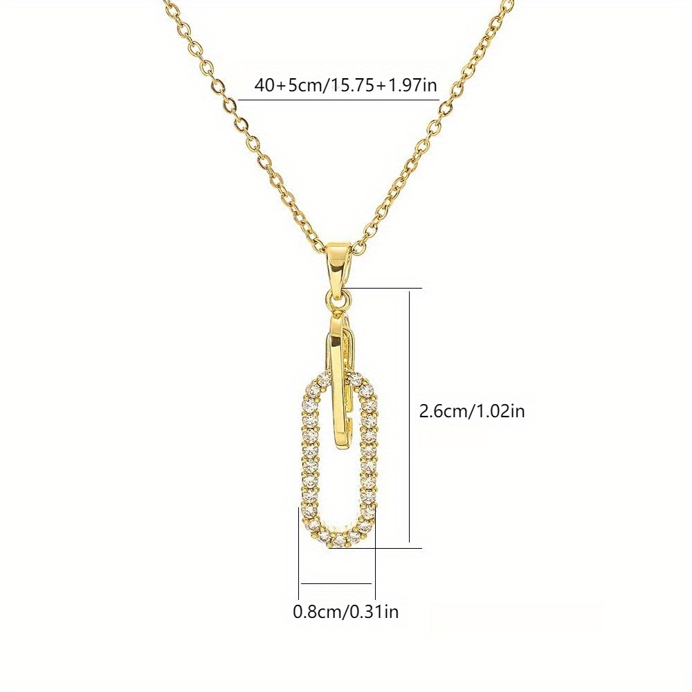 TEMU 1 Fashionable Titanium Steel Necklace - Micro-pave Synthetic Zirconia Paperclip Pendant, Women's Stylish Collarbone Chain Accessory, Versatile