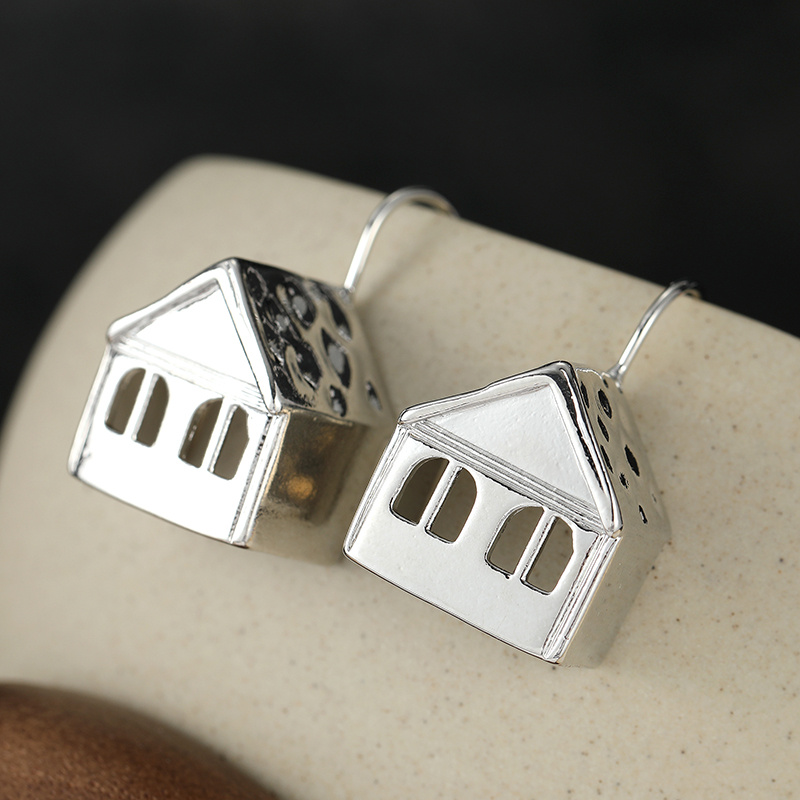 Three-Dimensional Cabin Shaped Pendant Earrings
