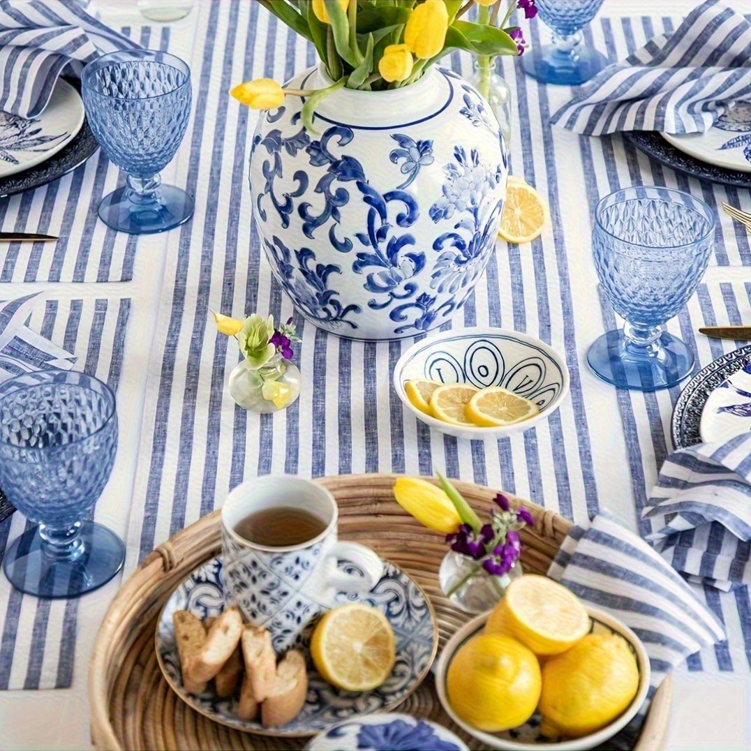 marineblaue weiße gestreifte tischdecke reinem polyester