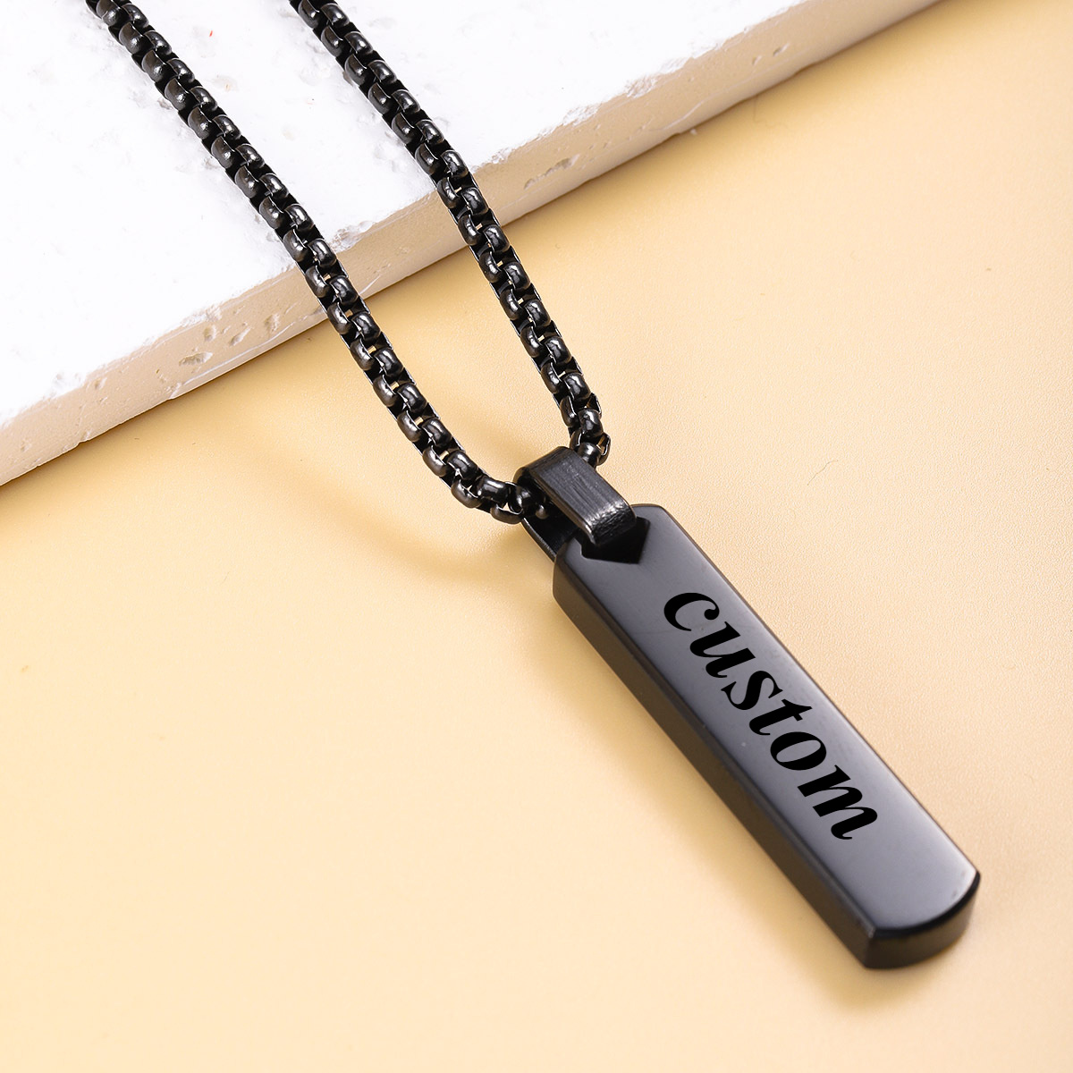 TEMU A Personalized Laser Engraved Stainless Steel Long Bar Titanium Steel Pendant For Couples, Simple And , Suitable For Giving , Lovers, Clothing