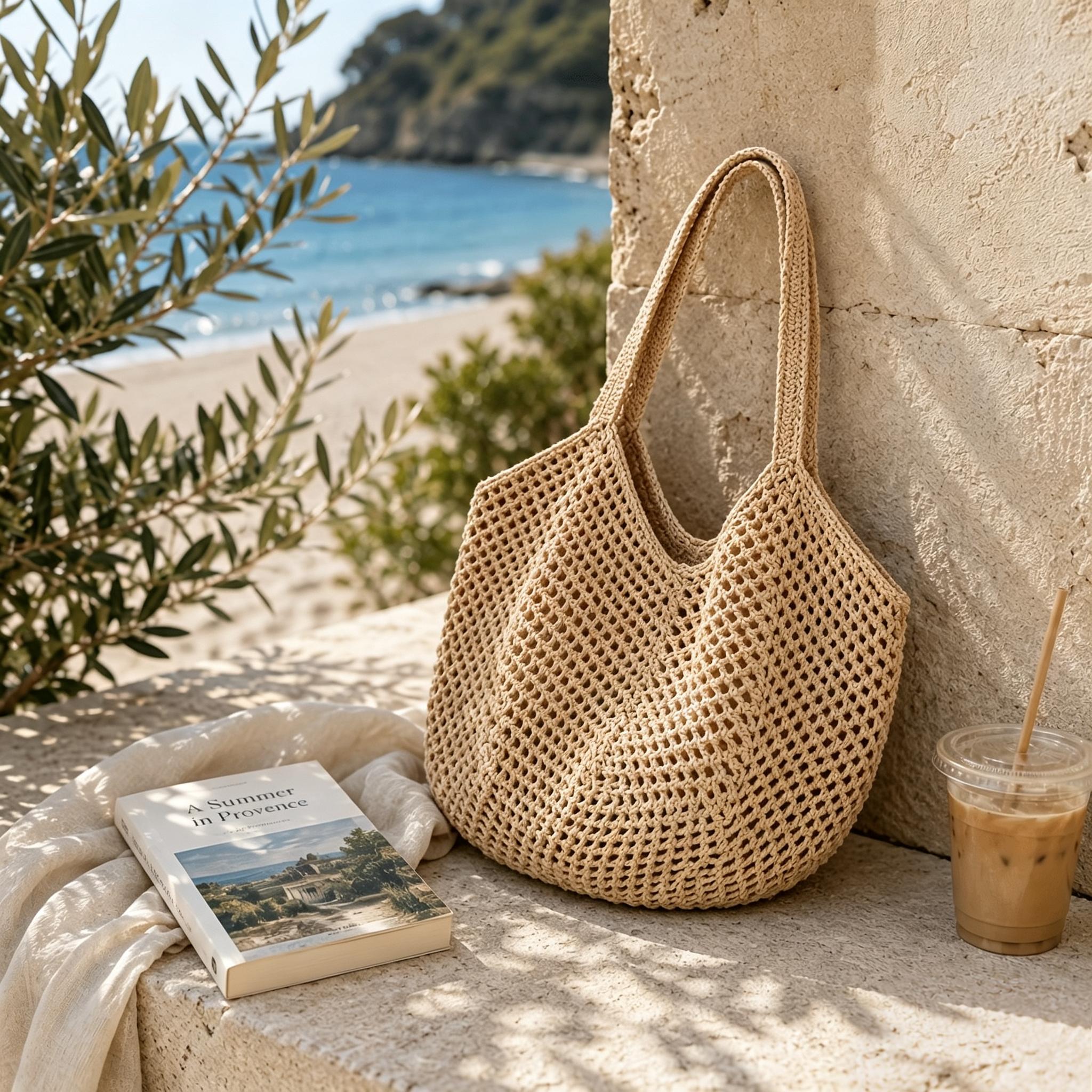 Women Large Capacity Tote Bag Summer Hollow Knit Handbag, Lightweight Breathable Solid Color Woven Purse for Beach Travel Vacation