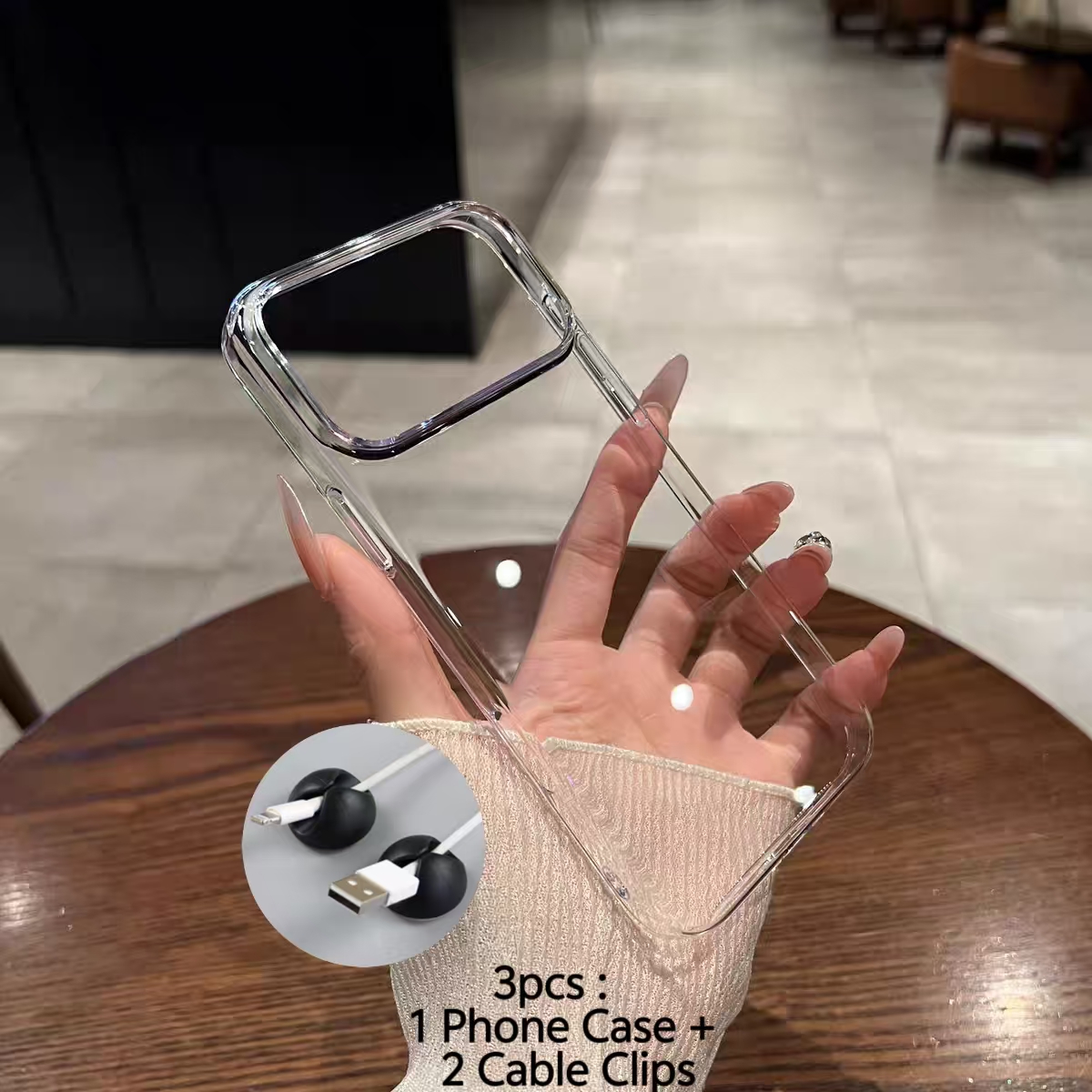 TEMU Phone Case - 3pcs: 1pc Phone Case And 2pcs Gift (2pcs Cable Clips), Luxury Transparent Phone Case Cover, For Iphone 18 Pro 17 Pro Max Air 16 14