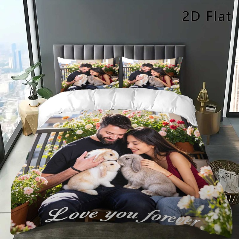TEMU 3pcs To Customize Personalized Customized Pictures, Customized Photo Digital Printing, Bedding Kit, 1 Quilt Cover +2 Pillowcases, -soft And