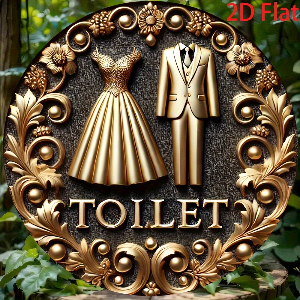 TEMU 2d Flat, 2d Flat Wooden Bathroom Sign - Elegant , Durable Wood Material, Home, Bar, Cafe, And Room Decor, 2d Flat, Room Decor