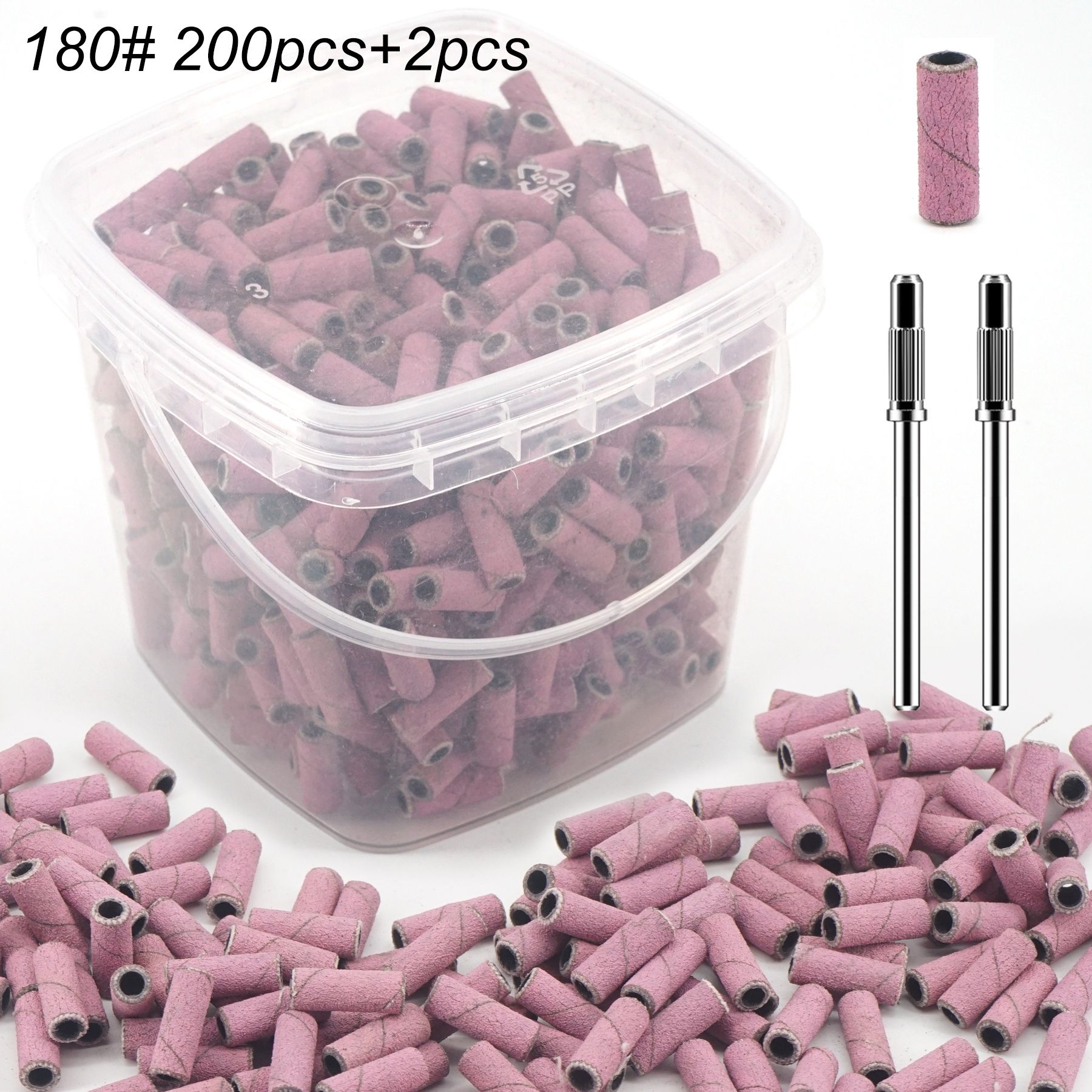 TEMU Pink/purple/grey/brown/rose Red/black 200pcs Professional 3mm Mini Nail Sanding Bands With 2pcs Nail Metal Bits, 240/180/120/80# Grit Nail Drill
