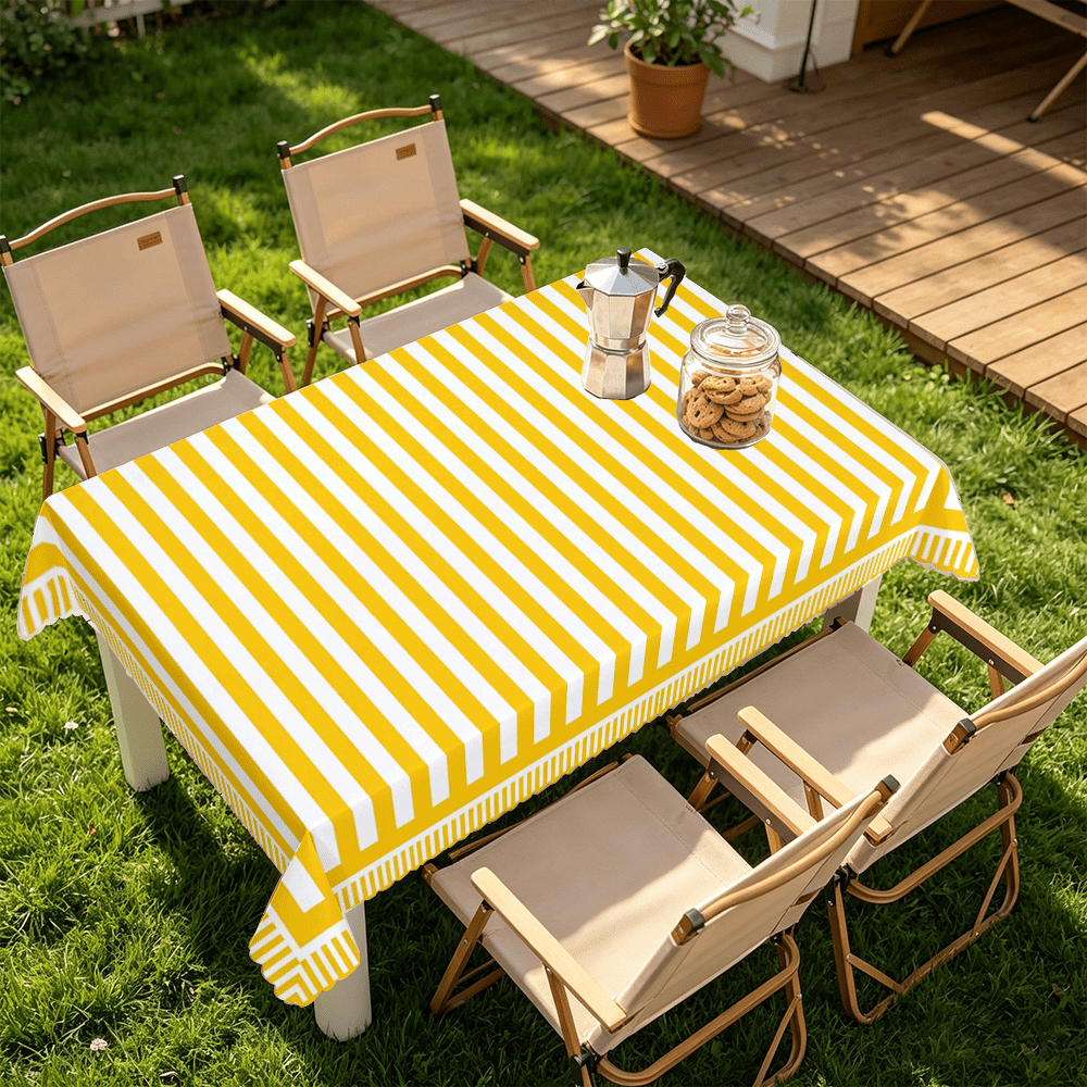 TEMU 1 pièce, Nappe à rayures jaunes et blanches vives, Convient pour - intérieurs/extérieurs, camping air, décorations de fêtes d'année, salle à