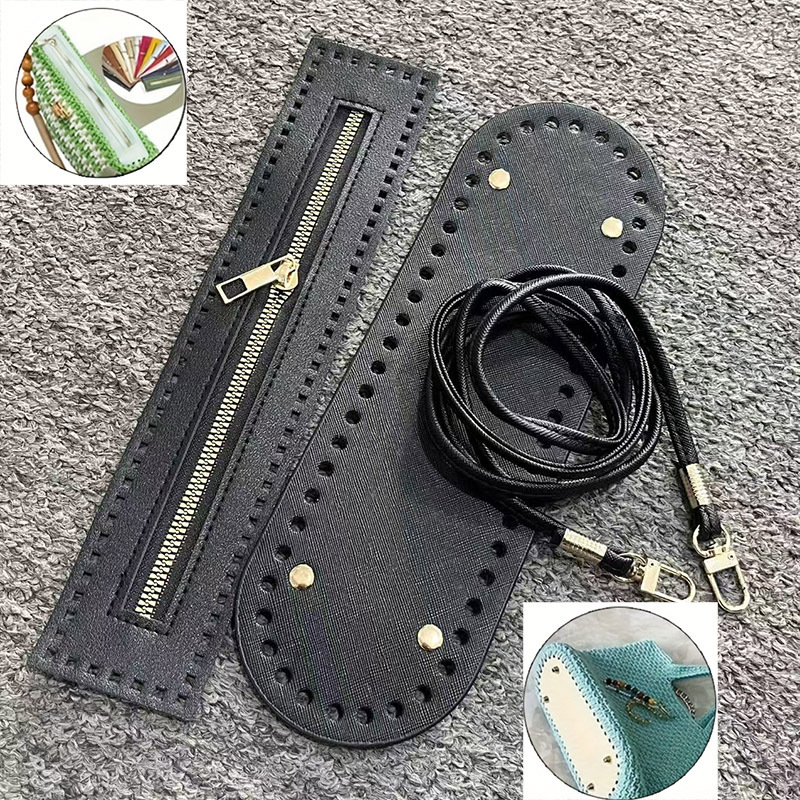 TEMU New Designed 3pcs Pu Leather Crochet Bag Handcraft Additions High- Sewing Kit, Includes Shoulder Strap, Base And Zipper Closure. Pre- Design For