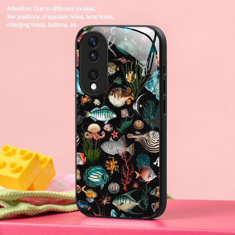 wielokolorowa, ręcznie malowana obudowa na telefon z wzorem oceanu, białe szkło, luksusowy design, kompatybilna z honor 90 pro/90 lite/90 gt/ /x8/x40 gt/x30i/play 7t pro/magic 4 lite/80 se/80 gt/70 pro+/70 lite/70/x9c/x9b/x9a/x8c/x8b/x8a
