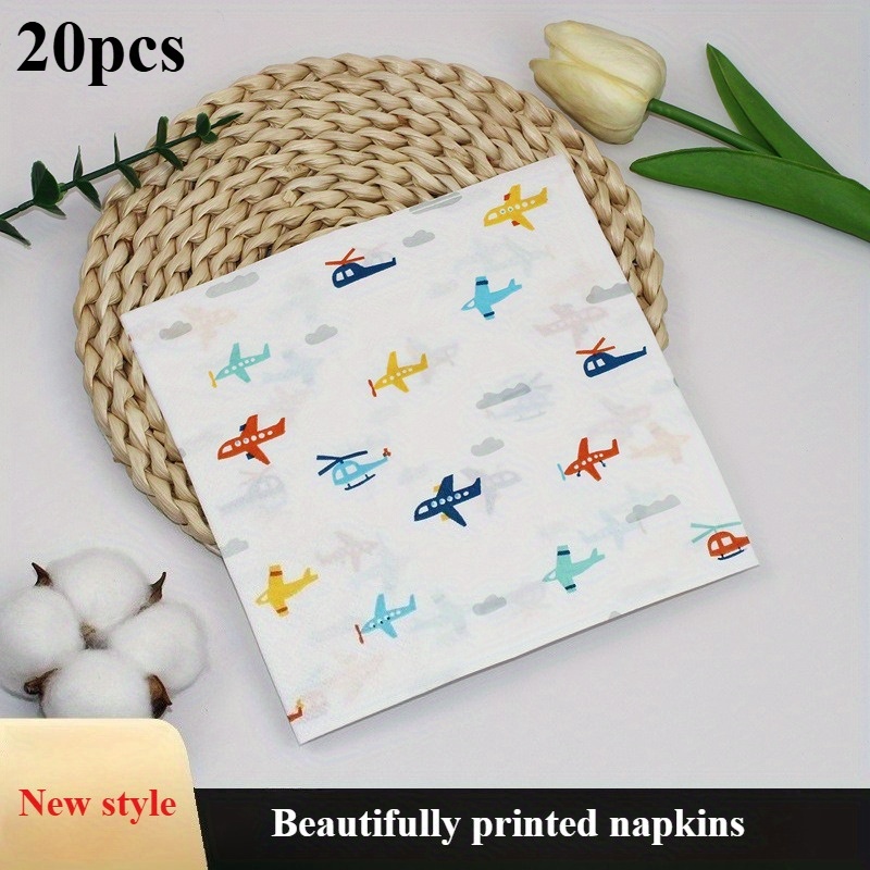 Image of 20/25pcs Per Pack (new Small Airplane Series) Napkins, Suitable For Outdoor, Home, Kitchen, Restaurant, Hotel, Birthday And Theme Party Table Decoration