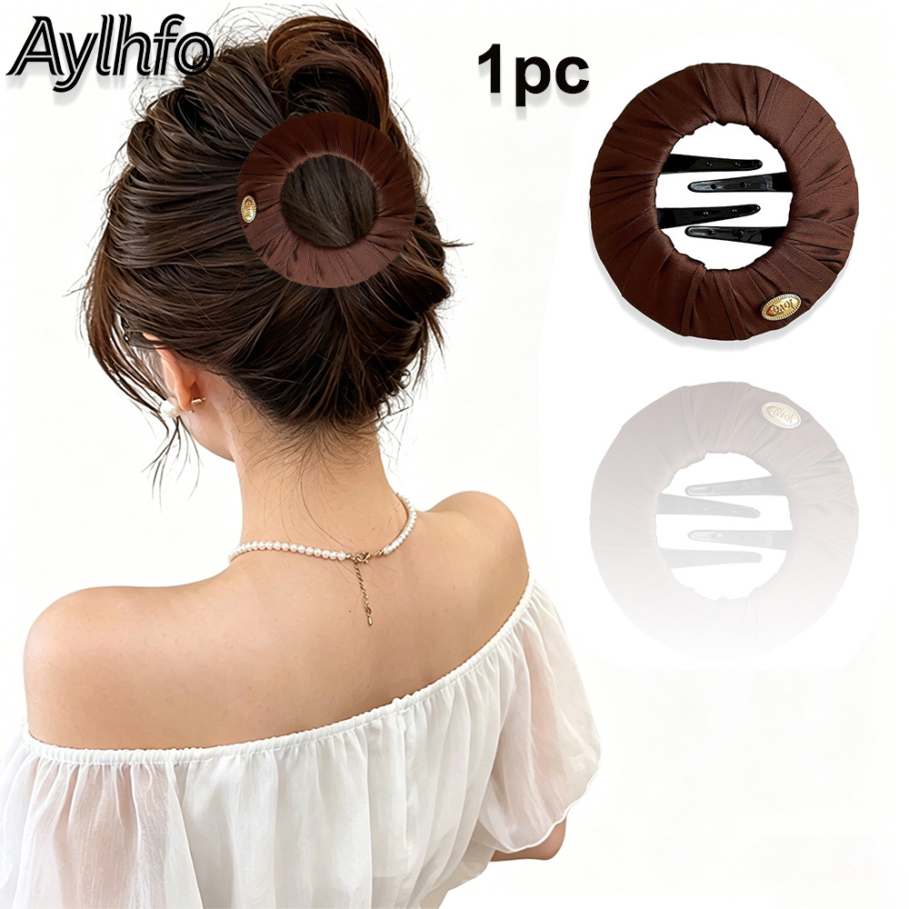 TEMU Aylhfo 1pc New Seamless Round Flat Hair Clip, Women's Fashion Yoga Seamless Round Fabric Wrapped Plastic Hair Claw Clip, Suitable For Daily