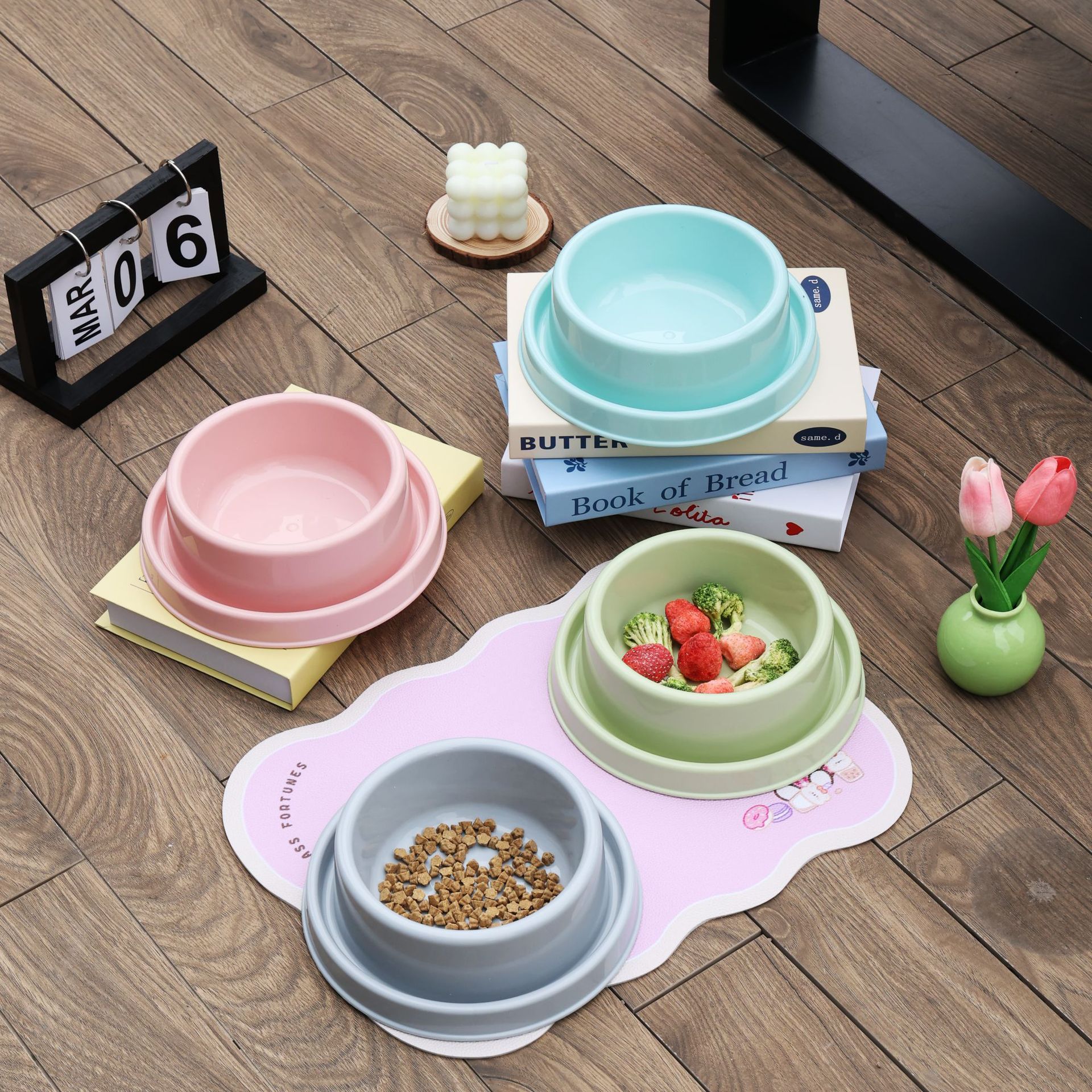 2pcs Anti-ant Pet Feeding Bowl, Pp Food Water Bowl With Design, Plastic Pet Bowl For Indoor Outdoor Use, Easy Clean Non-slip Feeder Dish For Cats, Puppies & Small Dogs, Random Color Set