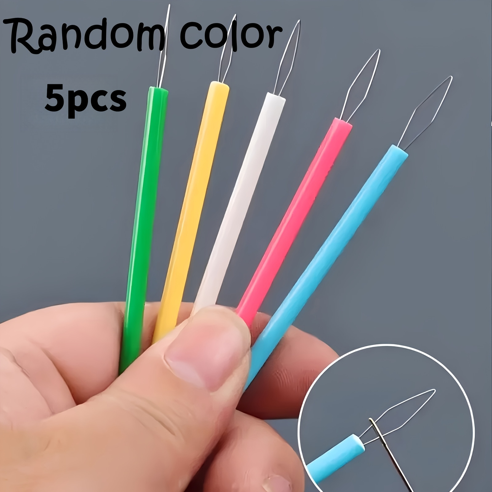 Random 5pcs Colored Plastic Threaders - Random Colors - Cylindrical Threading Tools, Sewing Additions, Convenient Needle Threaders, Suitable For Beading And Elderly Assistance