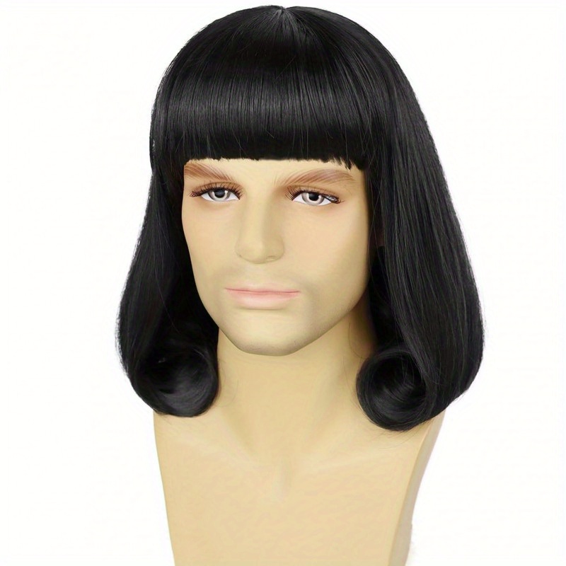 E-shop 30 cm Schwarze Gerade Bob-Perücke mit Pony – Cosplay-Make-up-Zubehör für Halloween, Partys & Themenveranstaltungen, Haarteil für Kostümparty,