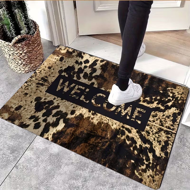 TEMU Leopard Print Flannel Doormat, 800gsm, Featuring Bottom Design. -piece Indoor Welcome Mat Is Non-slip, Comfortable, And Easy To Clean, Making It