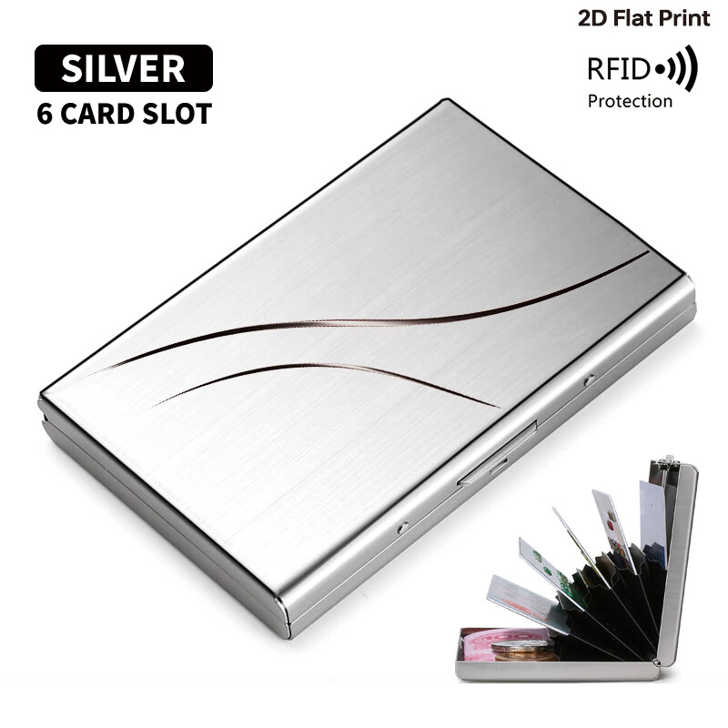 TEMU Porte-cartes en métal avec ligne fluide abstraite, portefeuille métallique fin à ouverture latérale avec blocage RFID, étui de carte de crédit ,