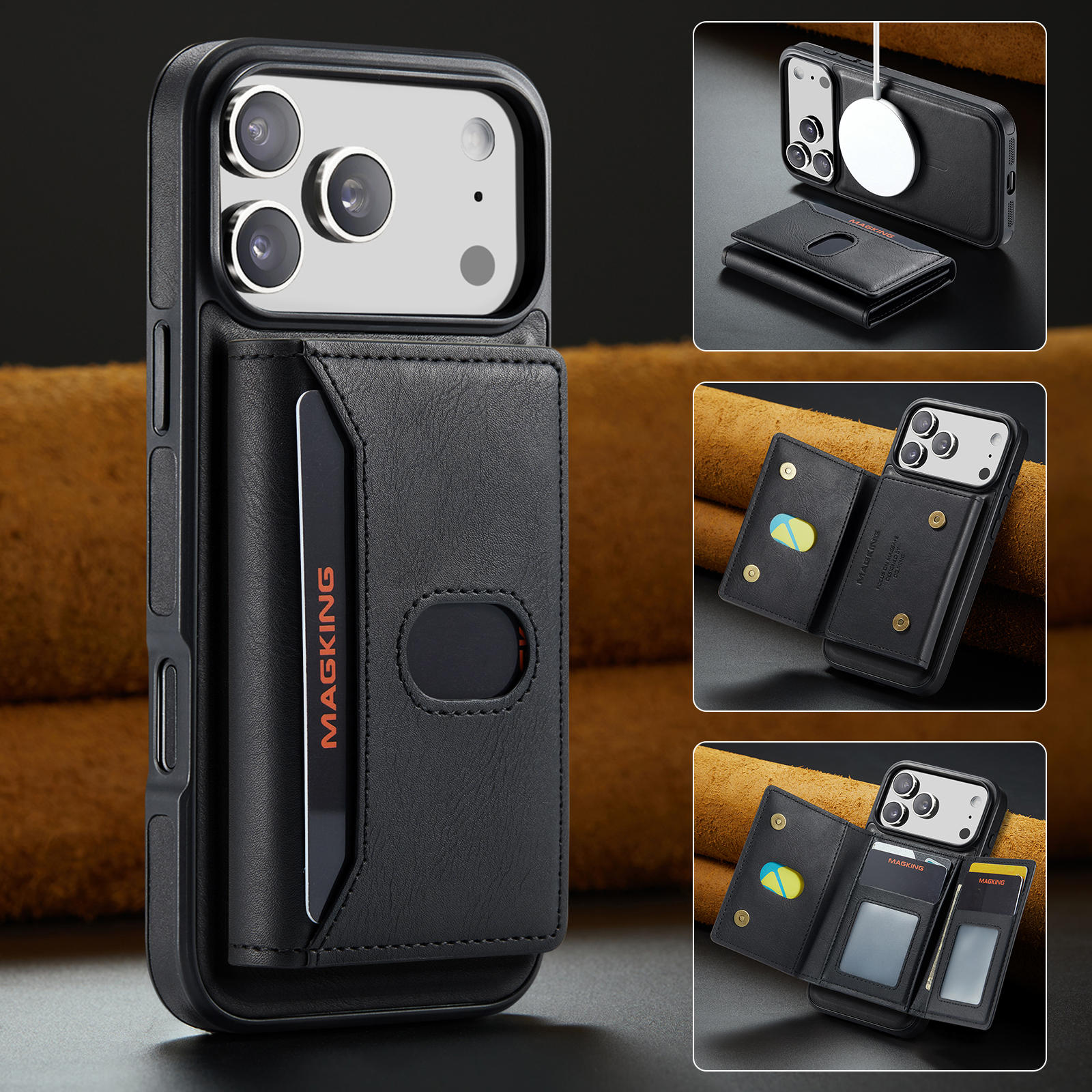 TEMU Phone Case - [high-end Faux Leather] Color-block Trifold Wallet Phone Case, Strong Magnetic, 8-card Slot Anti-scratch Phone Clip Suitable For