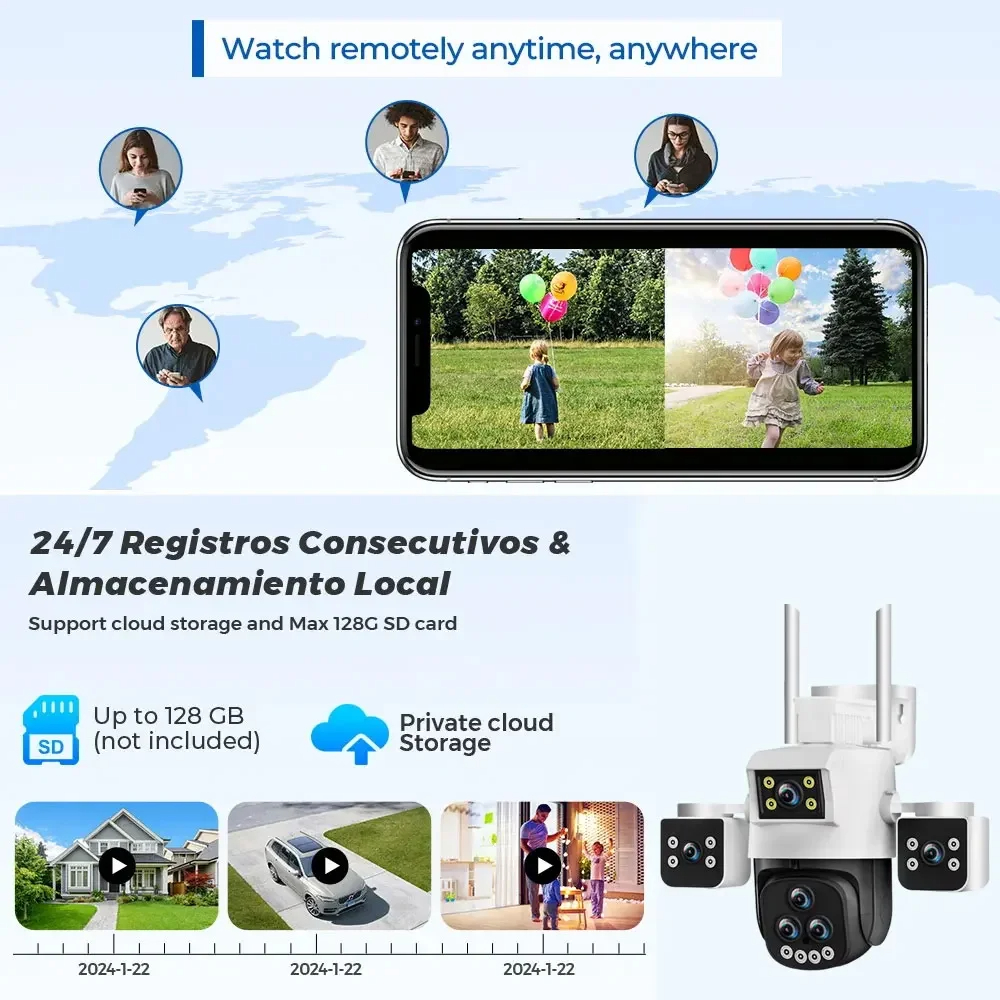 20x Zoom 4MP WiFi Security Camera, White, Full HD WiFi Security Camera, 5 Lenses, Two-Way Audio, Outdoor IP66, Auto Tracking, Human Detection, Push Notifications, 360° Pan-Tilt Control, Video Monitoring, Suitable for Home, Office, and Outdoor Use