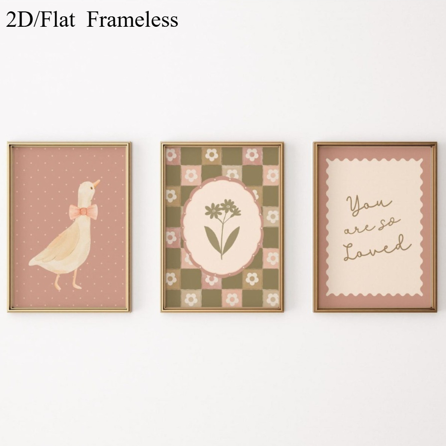 TEMU 2d Flat, 2d Flat, 2d Flat 2d/flat, 3pcs/set Frameless Canvas Poster, Whimsical Cute Duck And Tone Canvas Printing, Minimalist 'you Are Love'