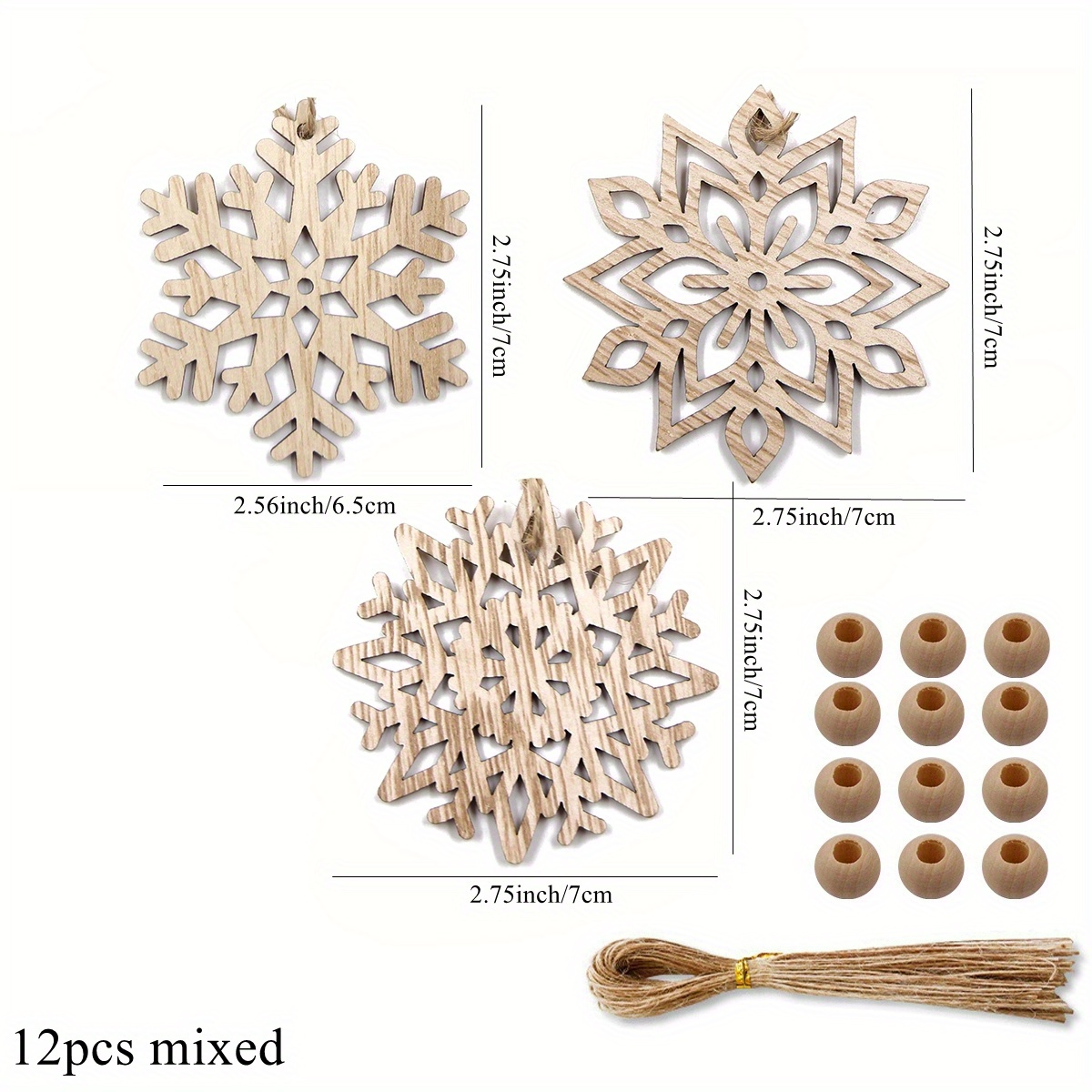 TEMU 12pcs Pendentifs en bois de neige à suspendre, de neige multi-types creux, artisanat pour Noël, décoration de fête à , arbre, peinture,