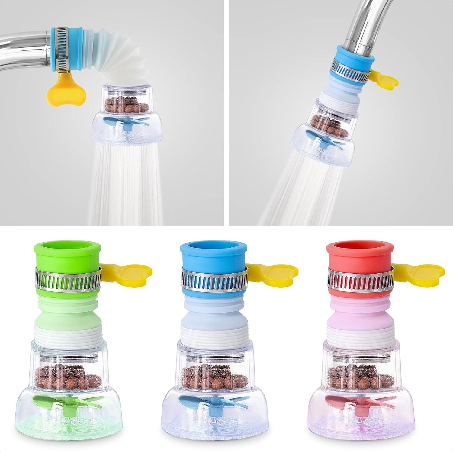 Set Of 3 Water Filtration Faucets For Bathrooms - Sink Faucet Extender With Water Filter - 360° Rotatable Shower Head Filter For Faucet Additions
