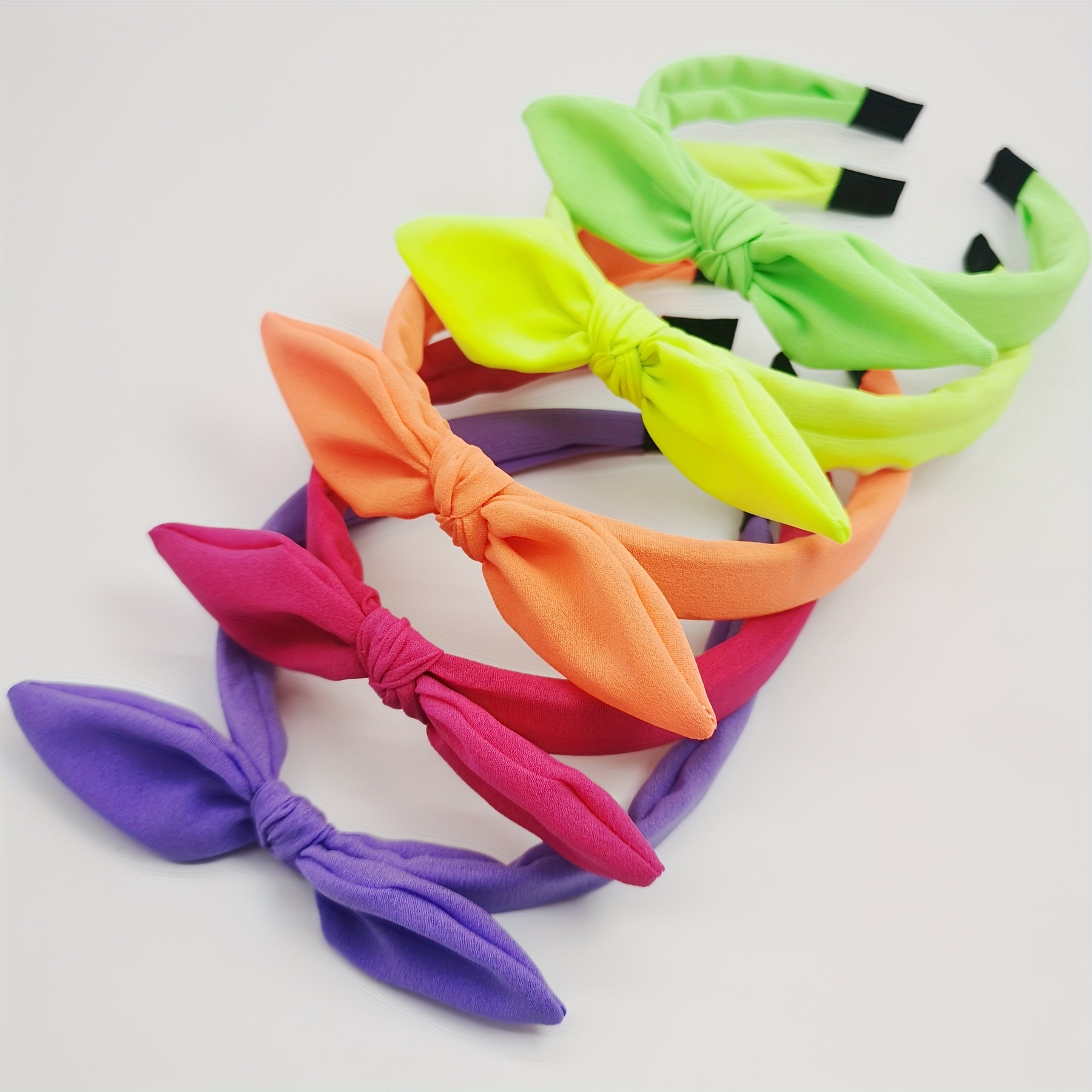 5pcs Colorful Bow Headbands For Women, Cute Wide Hair Hoop Set, Bright Solid Color Hair Accessories For Party, Daily Wear