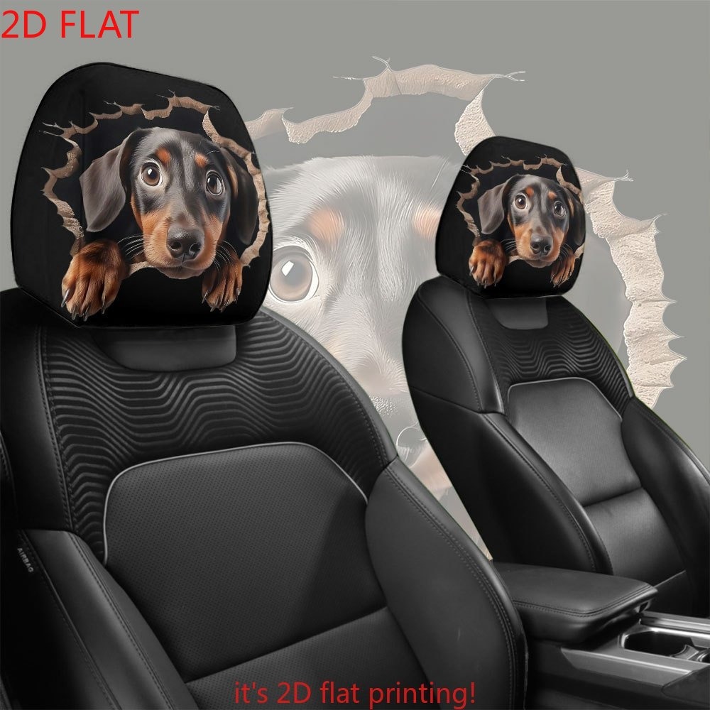 TEMU 2pcs Cute Dachshund Dog Car Headrest Covers Suitable For All Car, Fit Headrest Protectors With Dachshund, Washable & For Long Drives, For