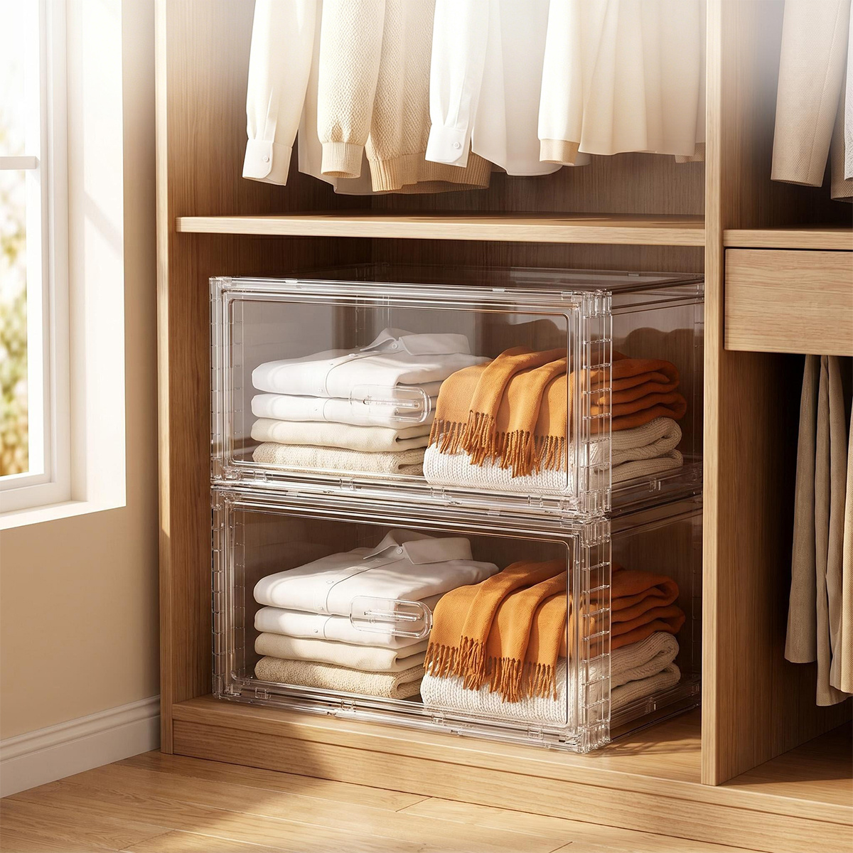 TEMU Lot de 2 grands tiroirs de rangement pour , sous le lit, débarras, garde-manger, design transparent pour les objets instantanément, grande