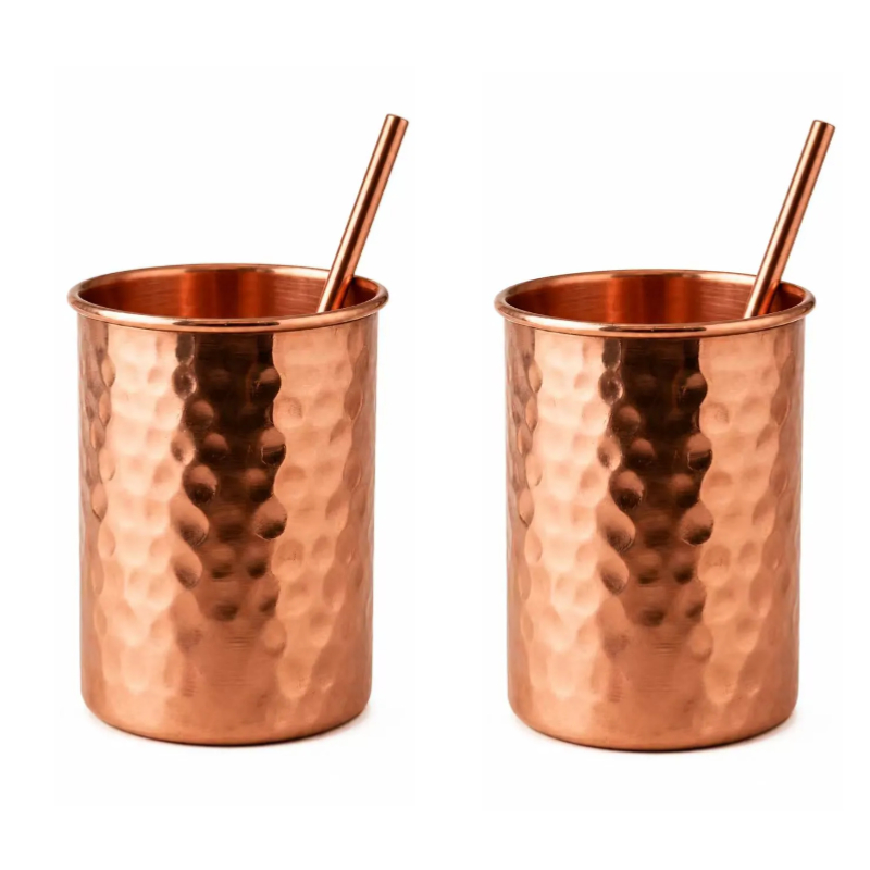 TEMU Gobelet en alliage de cuivre, corps droit, motif martelé à , paille incluse. Un cadeau pour maman, papa ou un ami spécial.