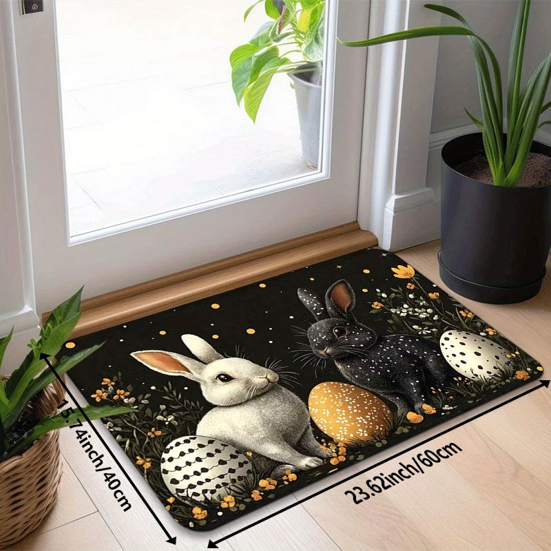 Image of 1 Easter Welcome Doormat, Cute Bunny And Mat, Durable Indoor/outdoor Door Mat, Housewarming Gift, Decorative Front Door Welcome Mat, Festive Entry, , High-quality Materials, Seasonal Decoration