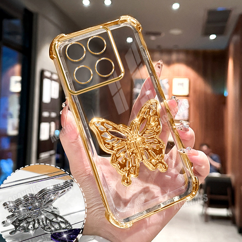TEMU Phone Case - Phone Case For Motorola For Moto Edge 60/edge 60 Fusion Acanries Luxury Bracket Holder And Plating Clear Shockproof Protective Girl