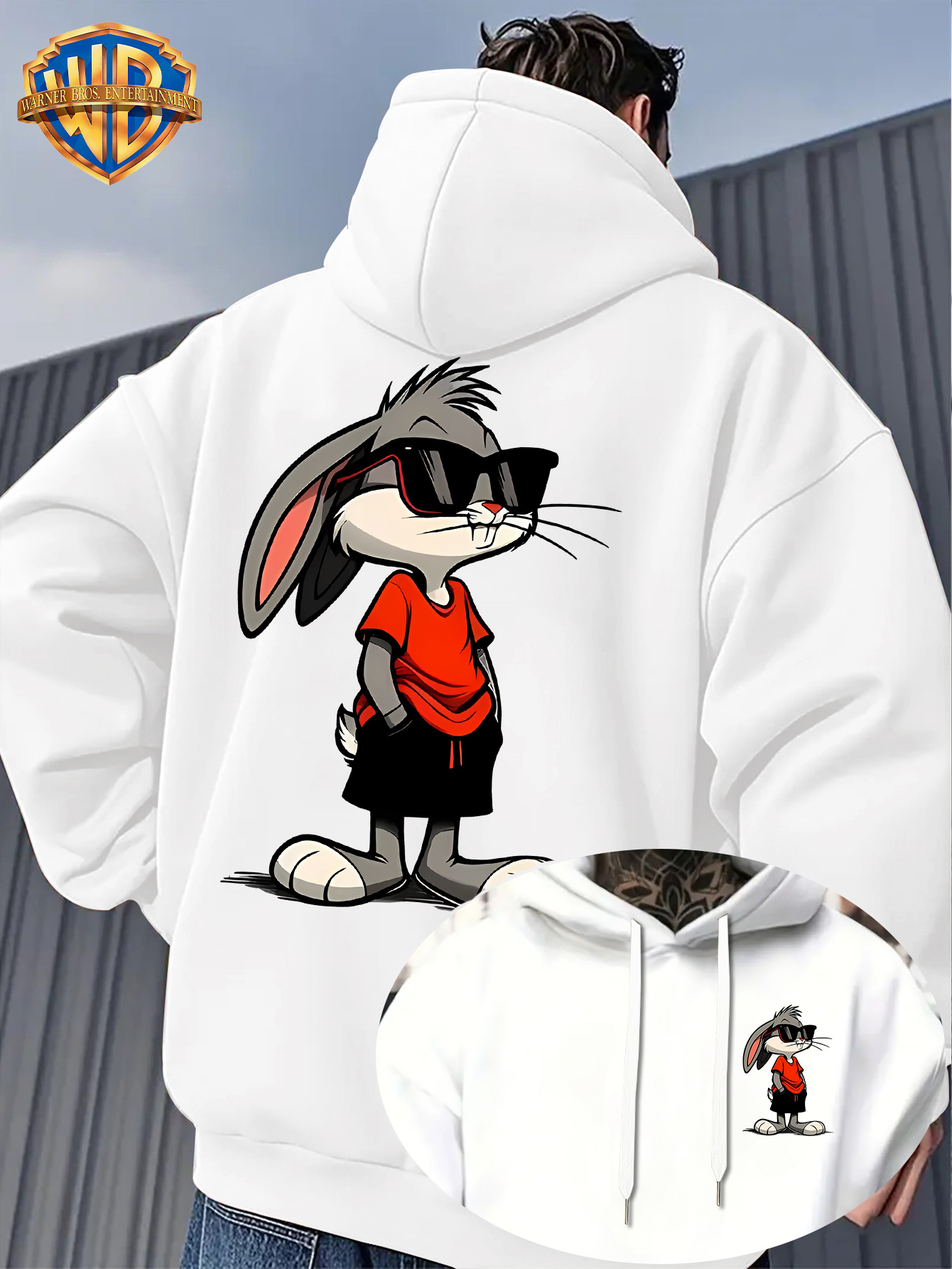 wb   grafische hoodie - voor- & achterprint, losse pasvorm pullover met verstelbare trekkoord capuchon, warme winter streetwear voor mannen & vrouwen, casual outfits, cadeaus - wb merk kleding, herfstmode, speels design, comfortabele stof, unisex kleding, mode liefhebbers 0