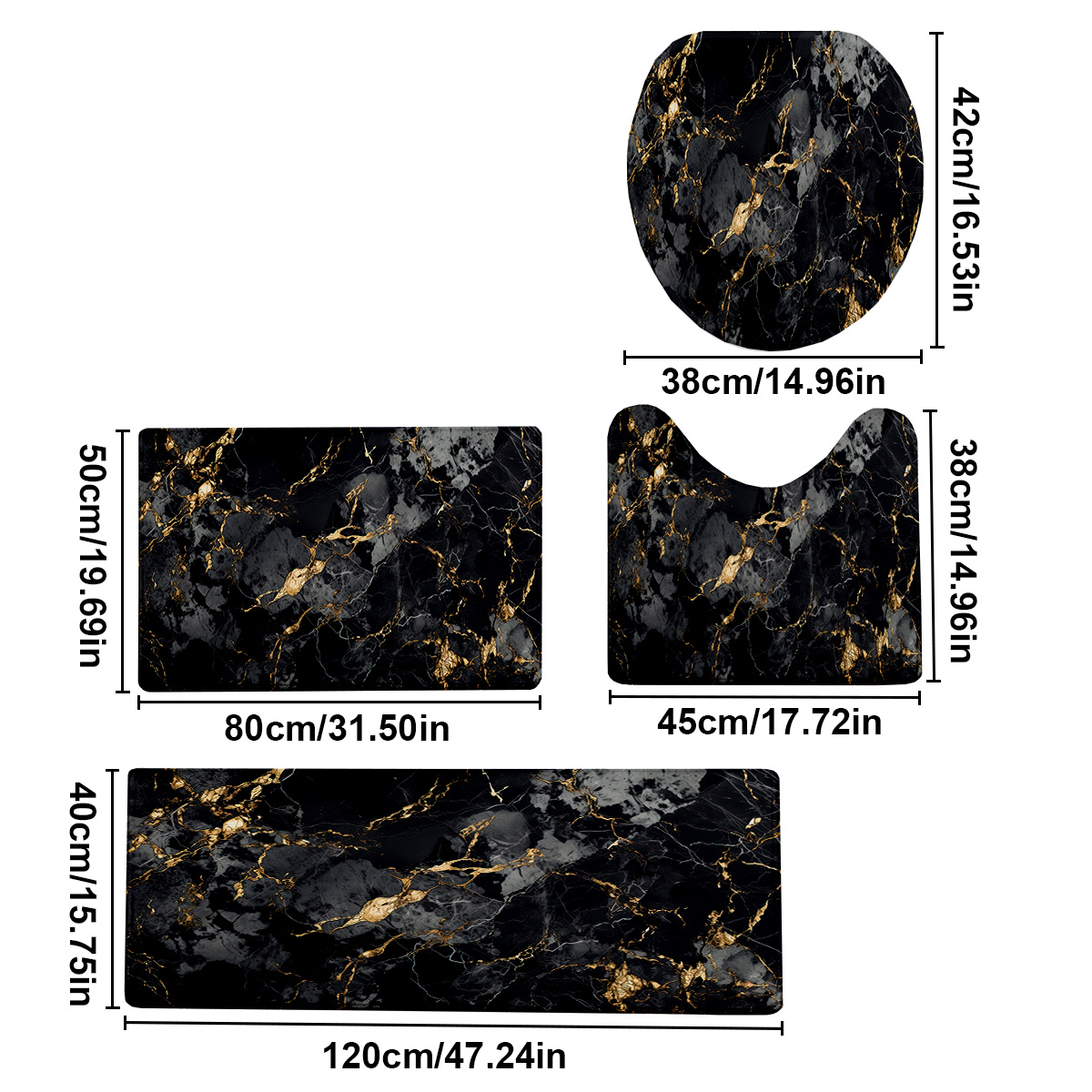 TEMU 4pcs/ Set Christmas Decoration Marble Textured Bathroom Protective Mat Set, Non-slip Bathroom Mat, Flannel Bathroom Mat, Bathroom Floor Mat,