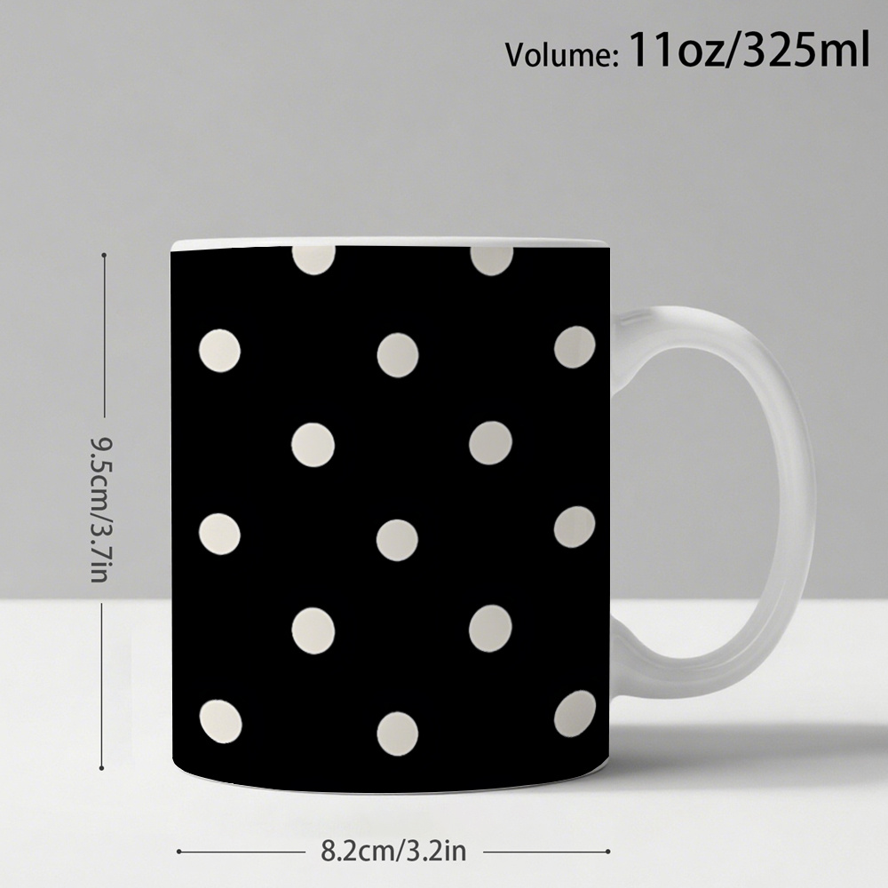 TEMU Minimalist Black And White Polka Dot Ceramic Coffee Cup - Glossy And Durable, Base With White Dots, Elegant For And Office Use, Great Gift For