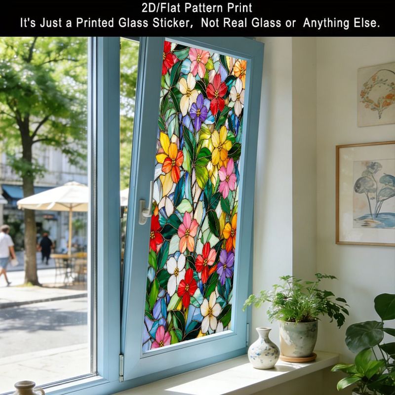 TEMU 1pc 2d Flat Glass Window Film, Window Sticker, Colorful Mosaic Pattern Decor Large Window Sticker Removable, , Suitable For Bathroom, Kitchen,