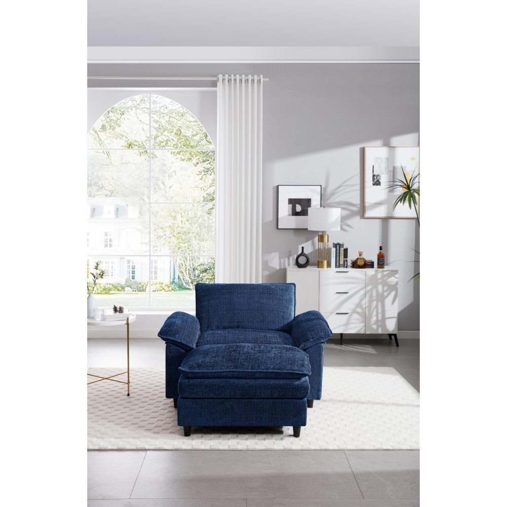 luxurious blue chenille accent chair ottoman comfy oversized Temu