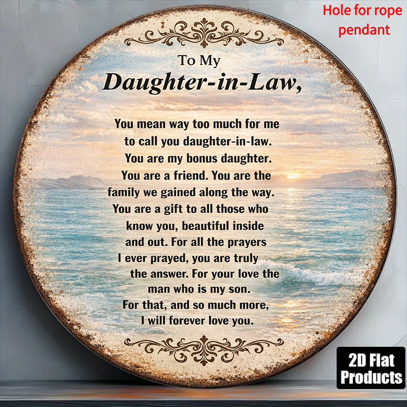 TEMU 2d Flat, [2d Flat] 2d Flat, 1pc Round Wooden Sign, Vintage Wooden Plaque Reading "to My Daughter-in-law", "i Will Love You" Decorative Sign,