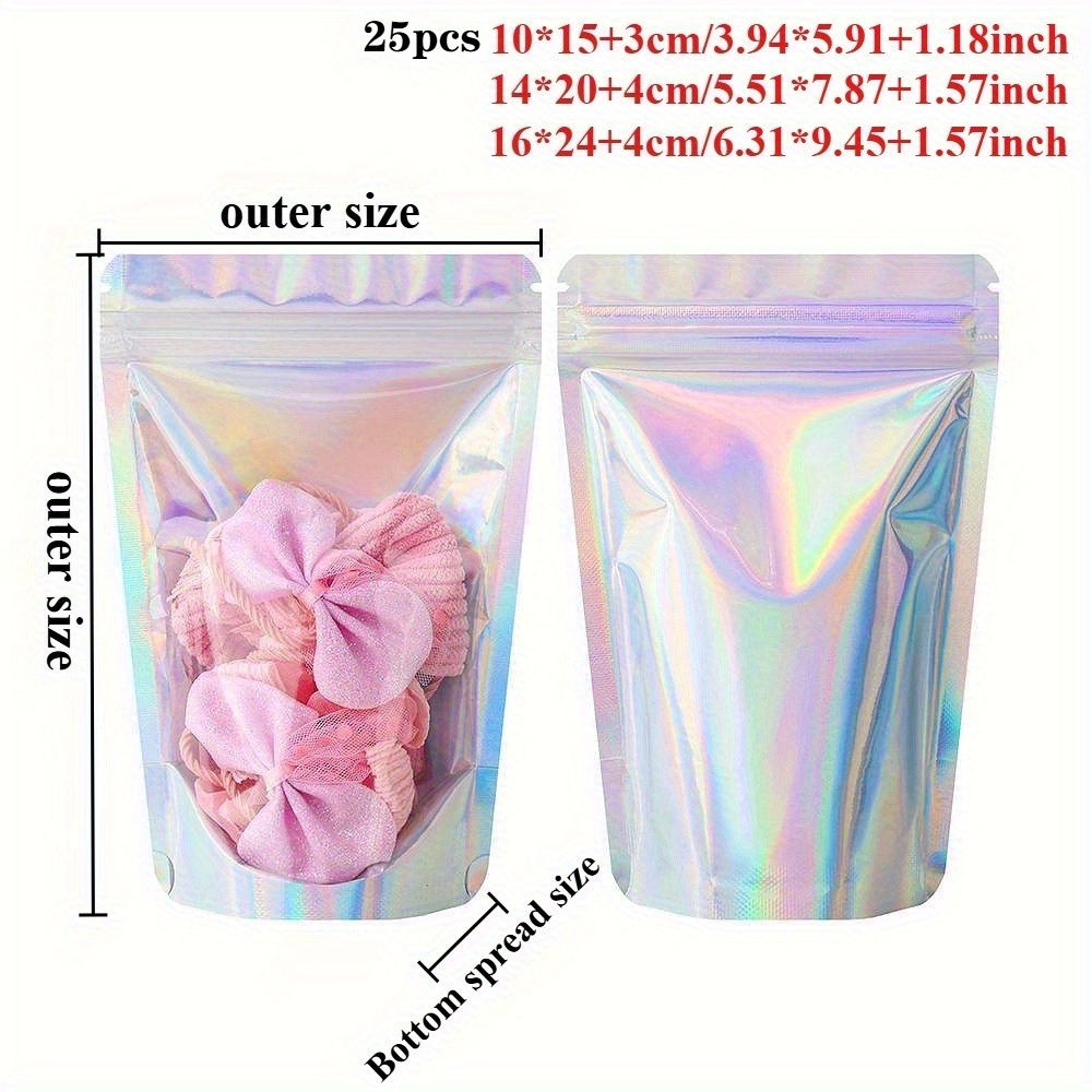 TEMU 25pcs Set Laser Iridescent Transparent Pouch, Iridescent Yin-yang Resealable Bag, Transparent View Window Zipper Bag, Party Favor Gift Bag,
