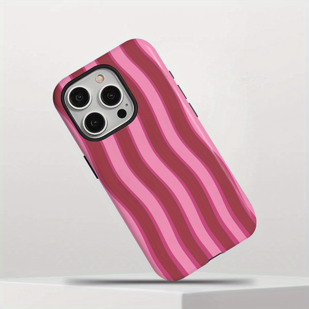 TEMU Estuche para Teléfono de Rayas Rosadas 2-en-1 con Mate, Duradero, Antigolpes, Protección Elegante, para iPhone 16, 15, 14, 13, 12, 11, 8, Plus,