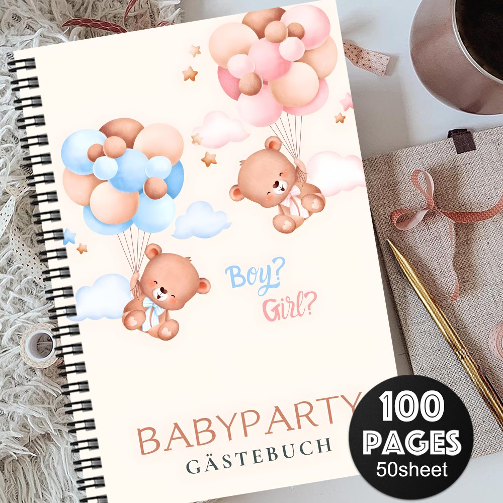 E-shop Ästhetisches deutsches Boho-Spiral-Notizbuch-Tagebuch – Süßes Gästebuch für die Babyparty & Büro-Planer – Persönlicher Anmelde-Organizer mit