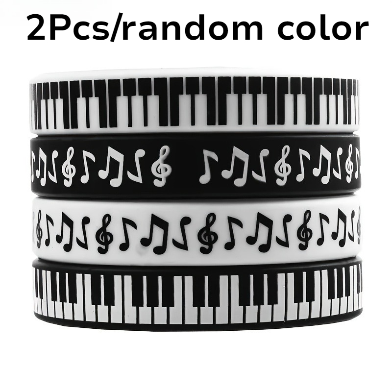 Image of 2pcs, Random Color Piano Decoration Wristband, Waterproof, Durable, Trendy Bangle Bangle Bracelet, Outdoor Sports Birthday Gift