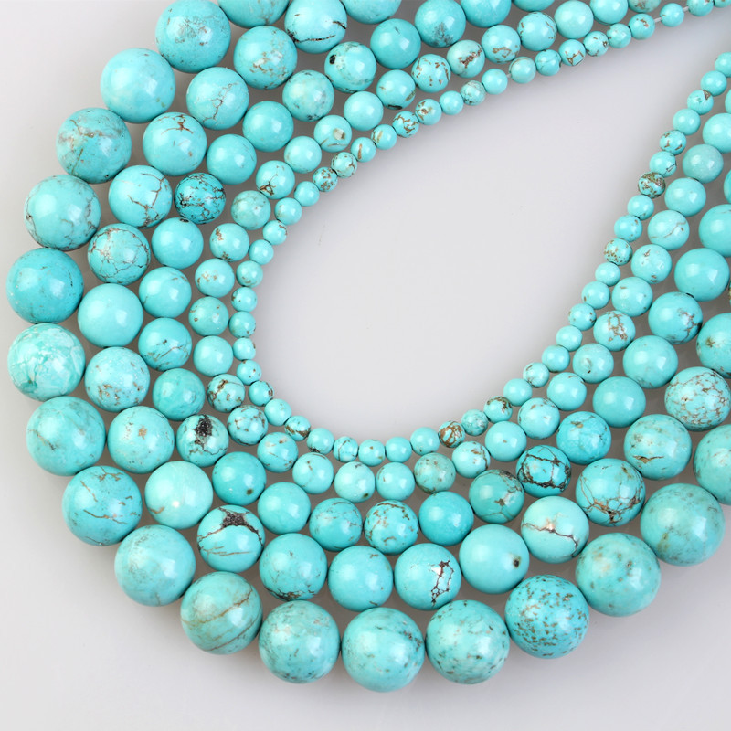 

Asvrai Blue Turquoise Gemstone Beads, 3-12mm Round Loose Beads For Making - Bracelets, Necklaces & Handcrafted Accessories