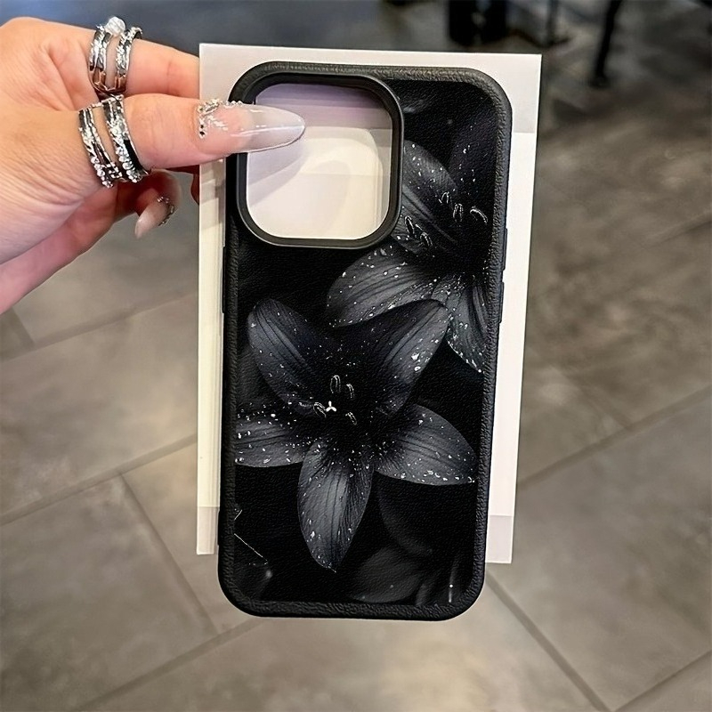 TEMU Phone Case - 1pc Black Floral Pattern New Tpu Iphone Case, Suitable For Iphone 17 Max Iphone 16 15 14 13 12 11 Pro